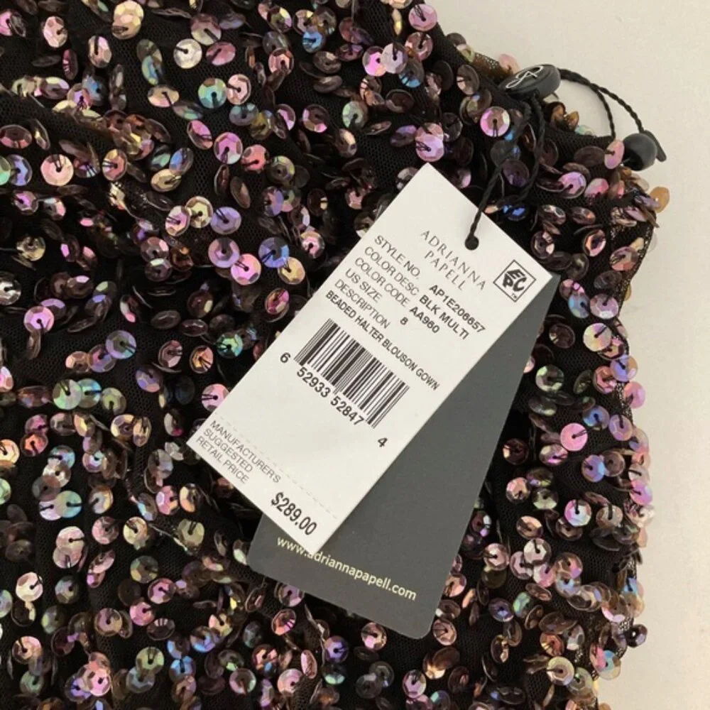 Adrianna Papell Beaded Halter Gown 0365 - Picture 3 of 8